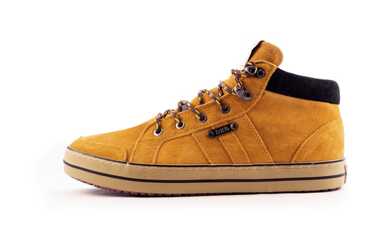 S24O mustard clipless cycling shoes showing side profile of casual mtb shoes