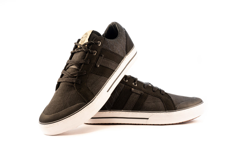 Side and angled top view of Cove Midnight clipless cycling shoes in black