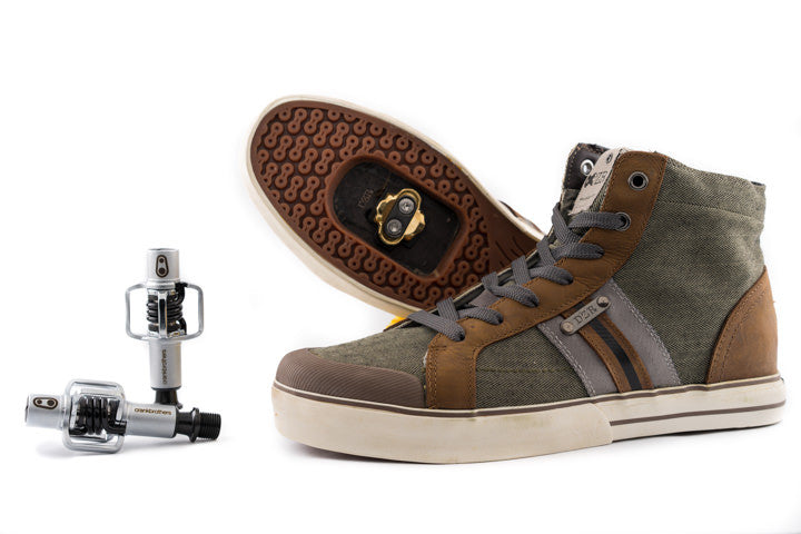 Tosca Clipless Bike Shoe | DZRshoes - side and bottom view with spd