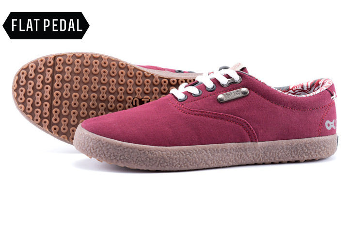 Shift Red Flat Pedal Shoe | DZRshoes - side and bottom view